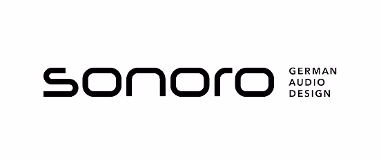 Logo von Sonoro mit dem Text ‚German Audio Design‘.