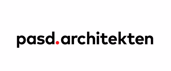 Logo von pasd.architekten mit schwarzer Schrift und einem roten Punkt zwischen pasd und architekten.