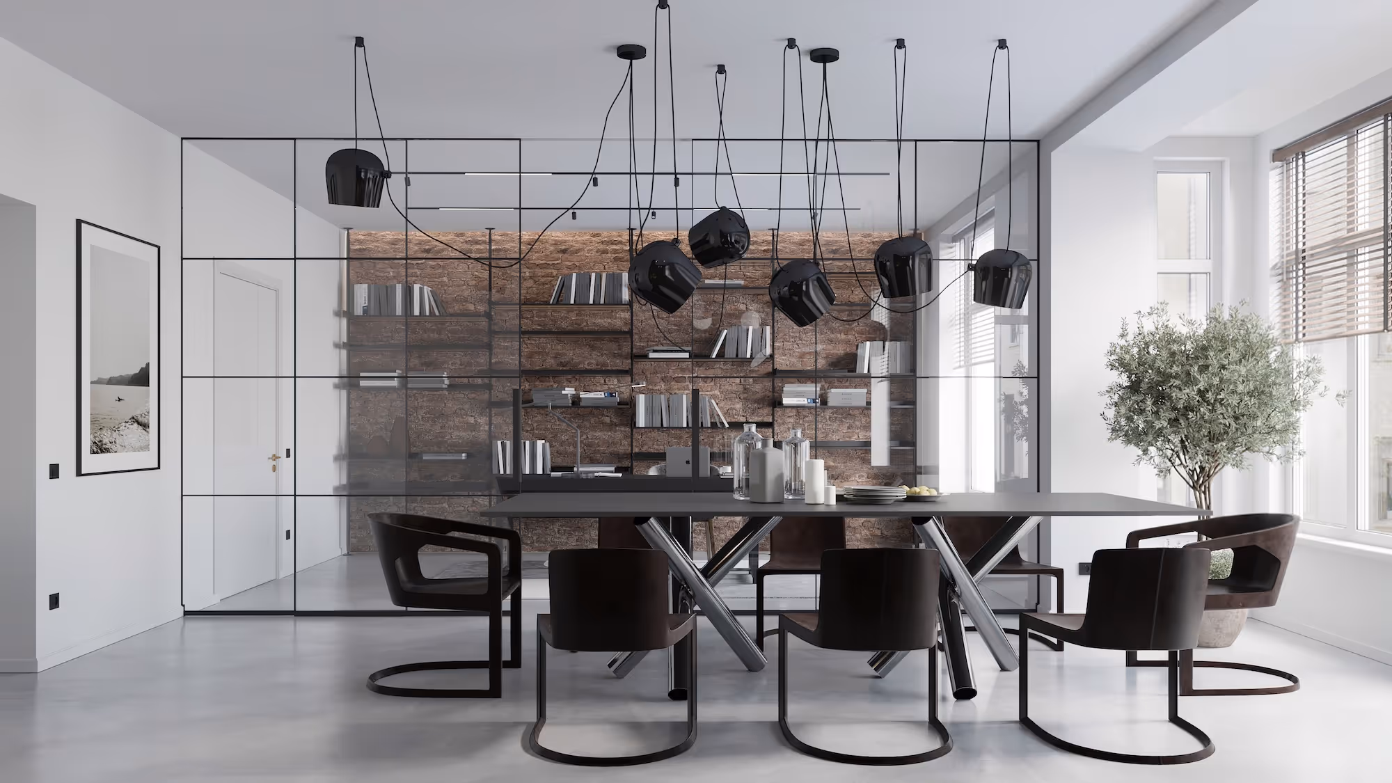 Fotorealistische 3D-Innenvisualisierung einer modernen Gewerbeküche mit Industriebeleuchtung – Immobilienvisualisierung von RhineRender