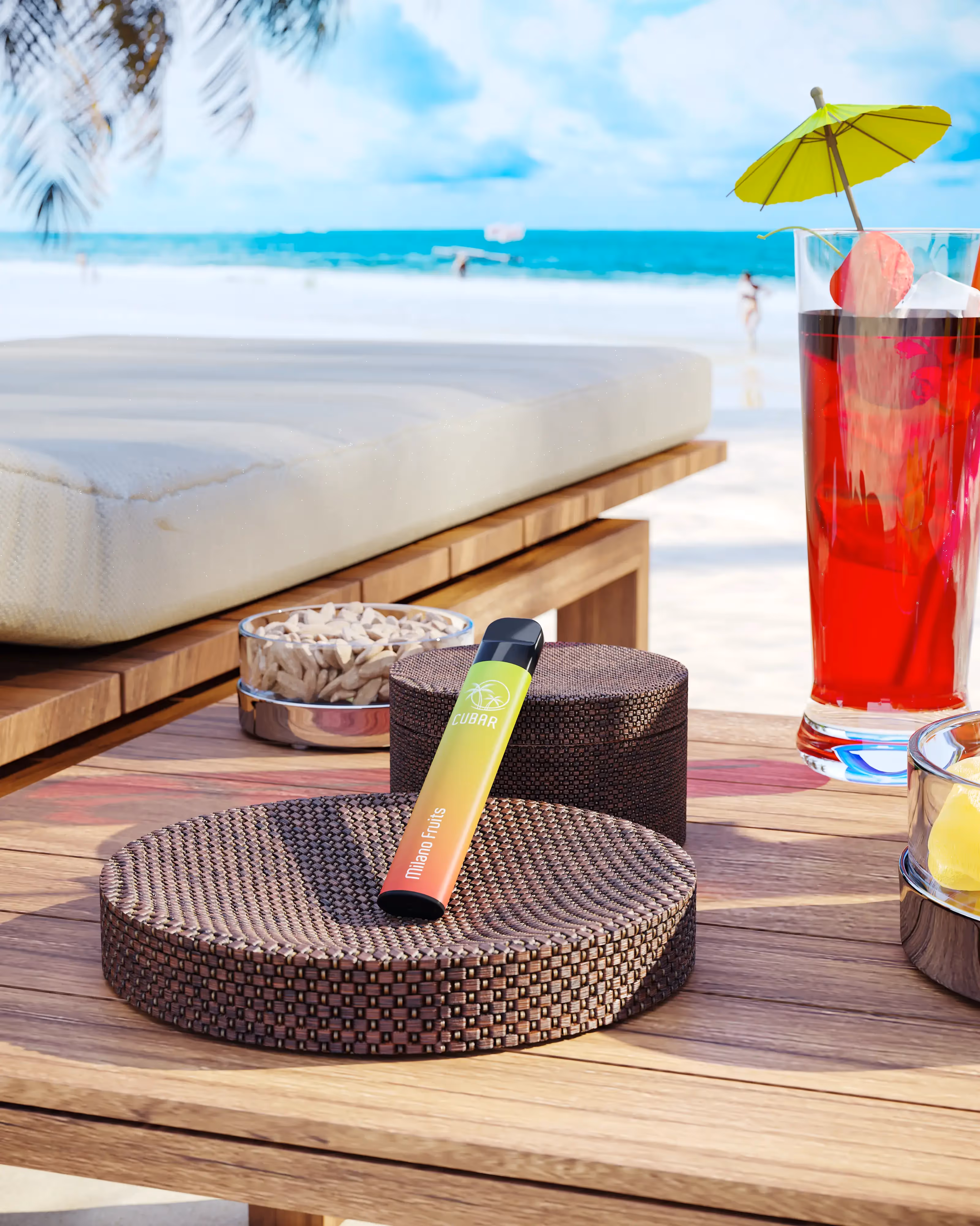 3D-Visualisierung der E-Zigarette Cubar am Strand