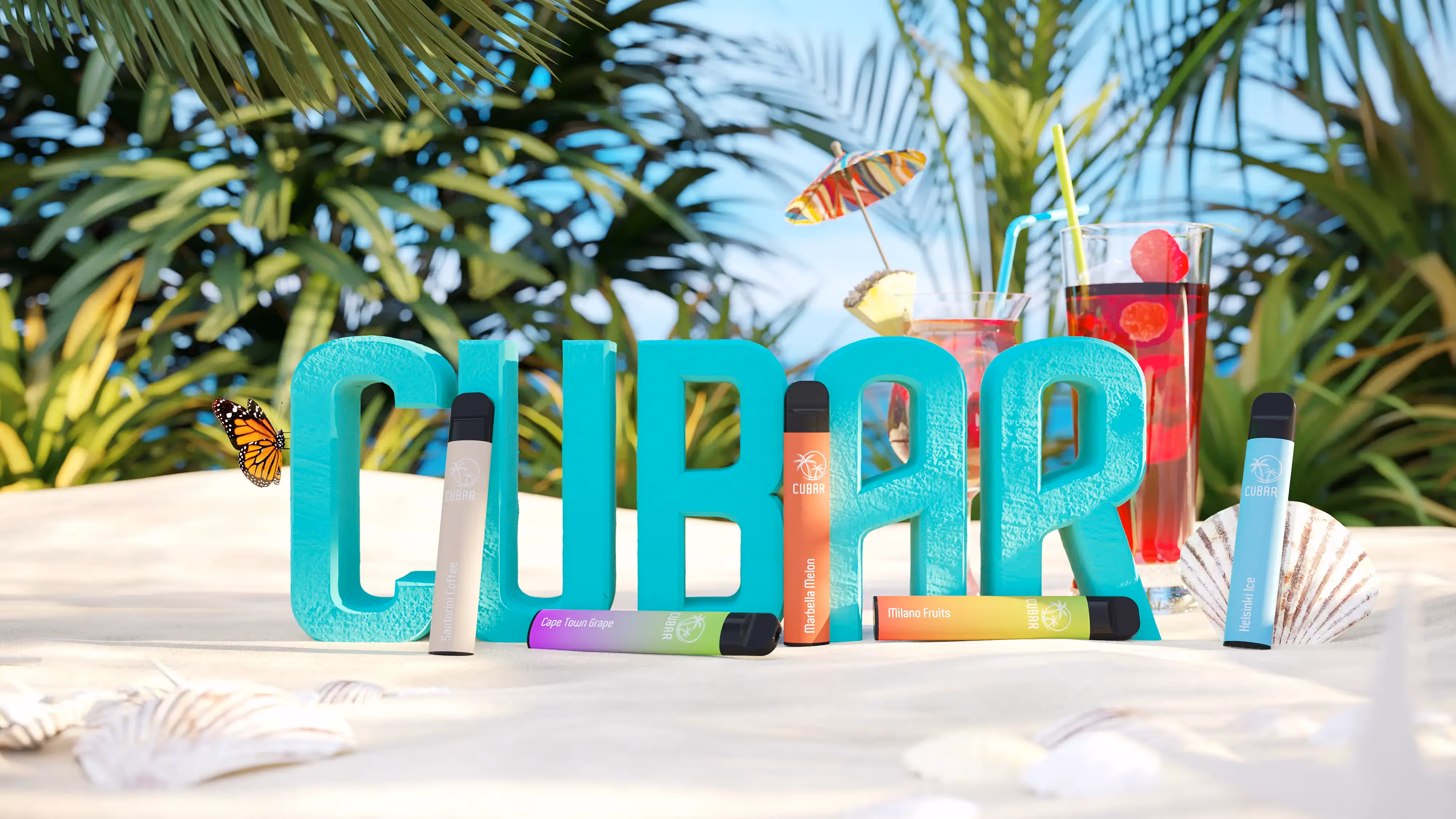 3D-Visualisierung der E-Zigarette Cubar am Strand