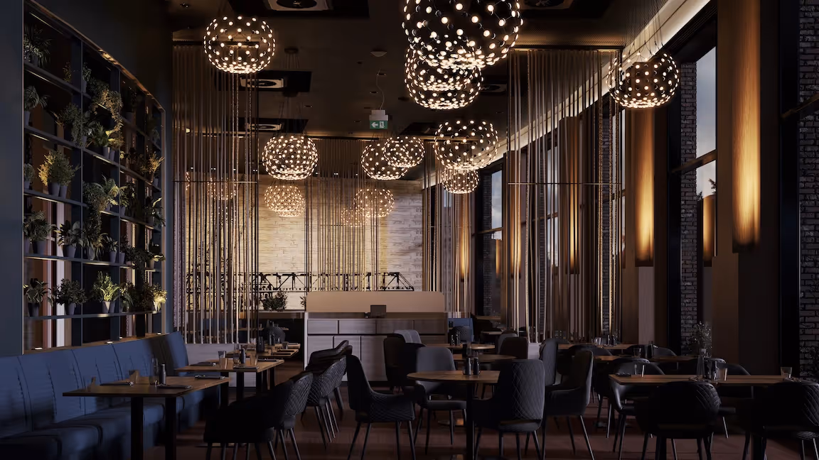 3D Lichtvisualisierung für ein Hotel abends