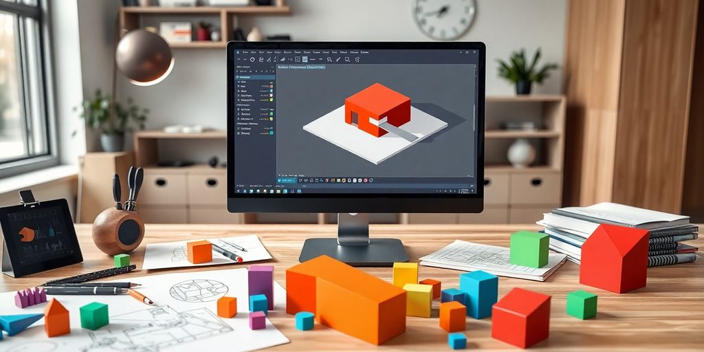 Fotografisches Bild eines 3D-Modellierungsprozesses in SketchUp.