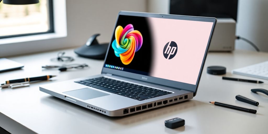 Hochwertiger HP Laptop mit Anschlussmöglichkeiten und Bildschirm.