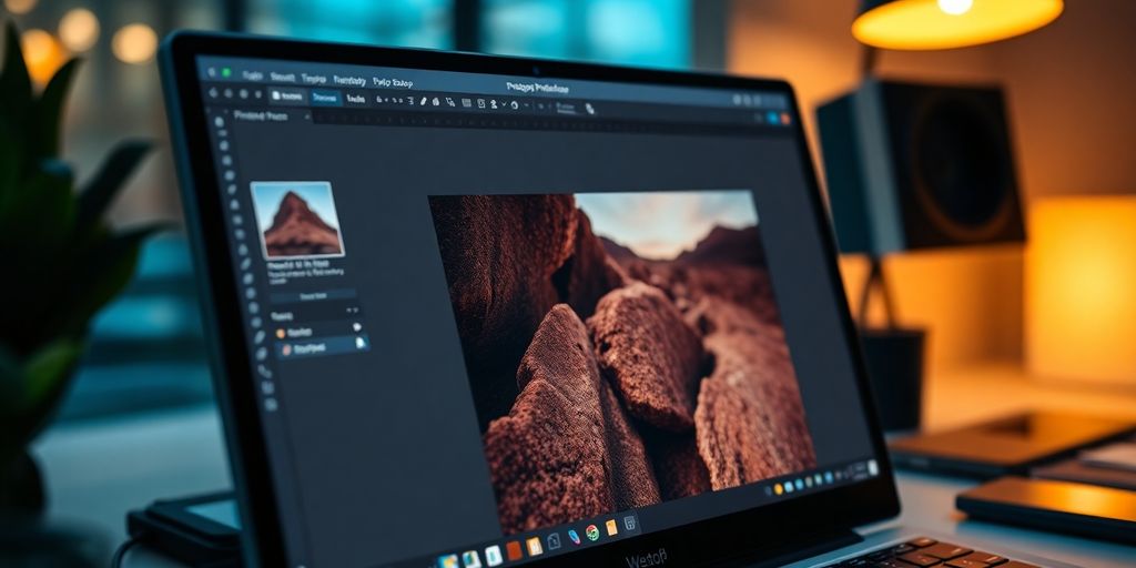 Nahaufnahme von Photoshop mit WebP-Bildbearbeitung.