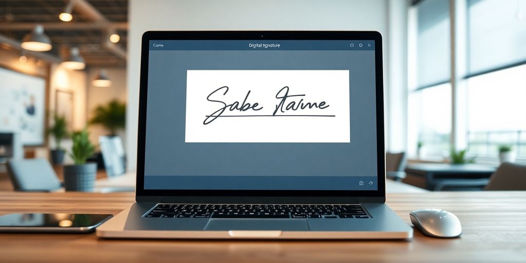 Moderne digitale Unterschrift auf einem eleganten Bildschirm.