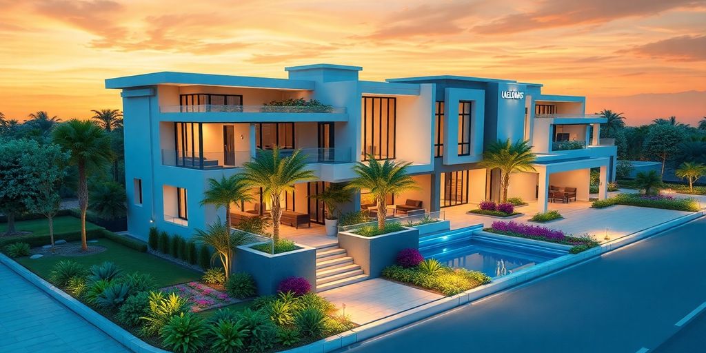 Moderne 3D-Visualisierung eines beeindruckenden Immobilienprojekts.