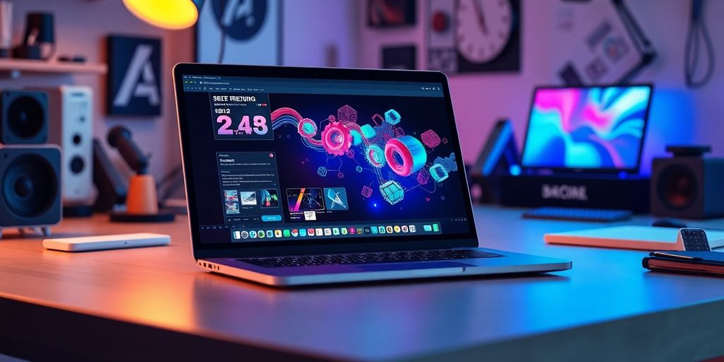 Hochwertiger Laptop mit 3D Rendering Grafiken.