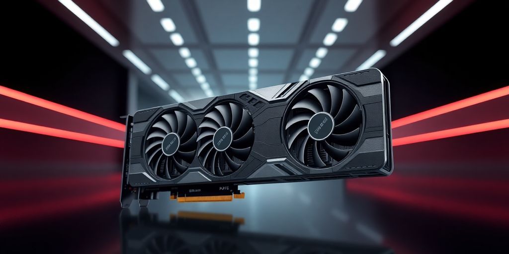 Hochwertige GPU auf modernem Hintergrund, detaillierte Ansicht.