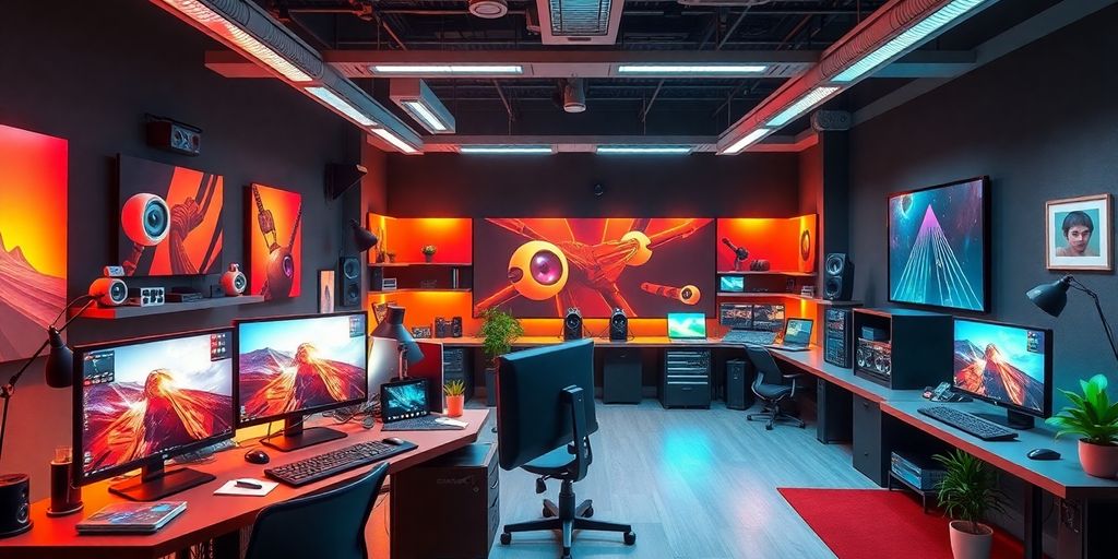 Hochwertige 3D Animationsstudio-Umgebung mit moderner Technik.