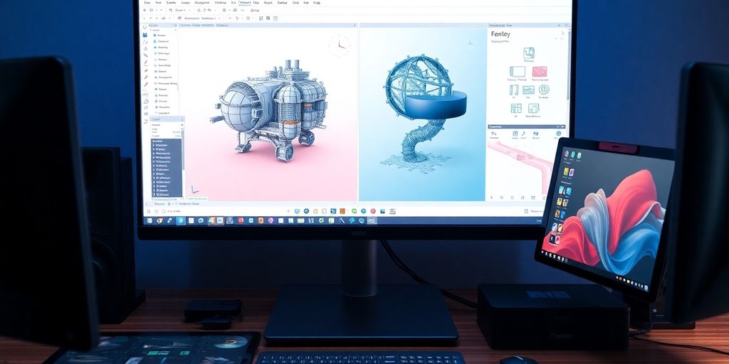 Hochwertige CGI-Software auf einem Computerarbeitsplatz.