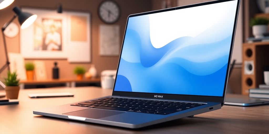 Hochwertiges Bild des MacBook Pro M2 Max.