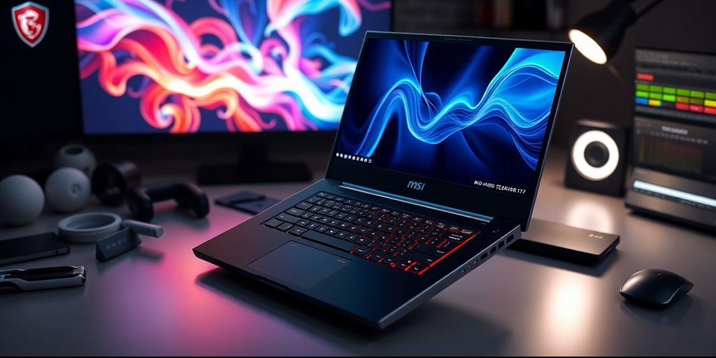 Hochwertiger MSI Creator 17 Laptop auf einem Schreibtisch.