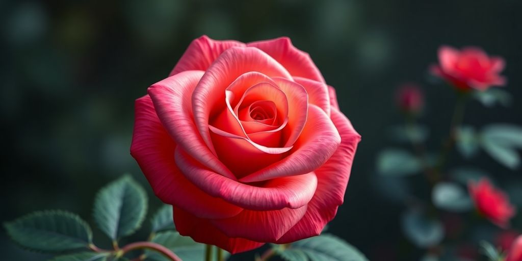 Fotorealistisches 3D Modell einer Rose auf neutralem Hintergrund.