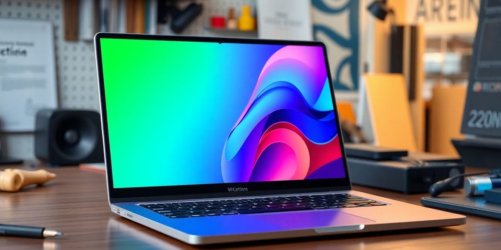 Hochleistungs-Laptop in kreativem Arbeitsumfeld für Profis.