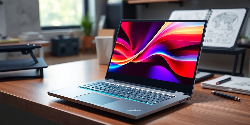 Lenovo IdeaPad 5 Pro Laptop in einem modernen Arbeitsumfeld.