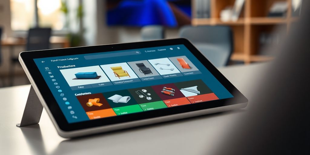 Digitales Produktkonfigurator-Interface mit Mustern.