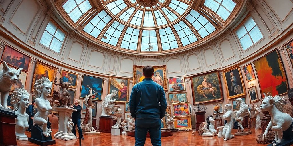 Immersive Kugelpanorama-Ansicht einer Kunstgalerie.