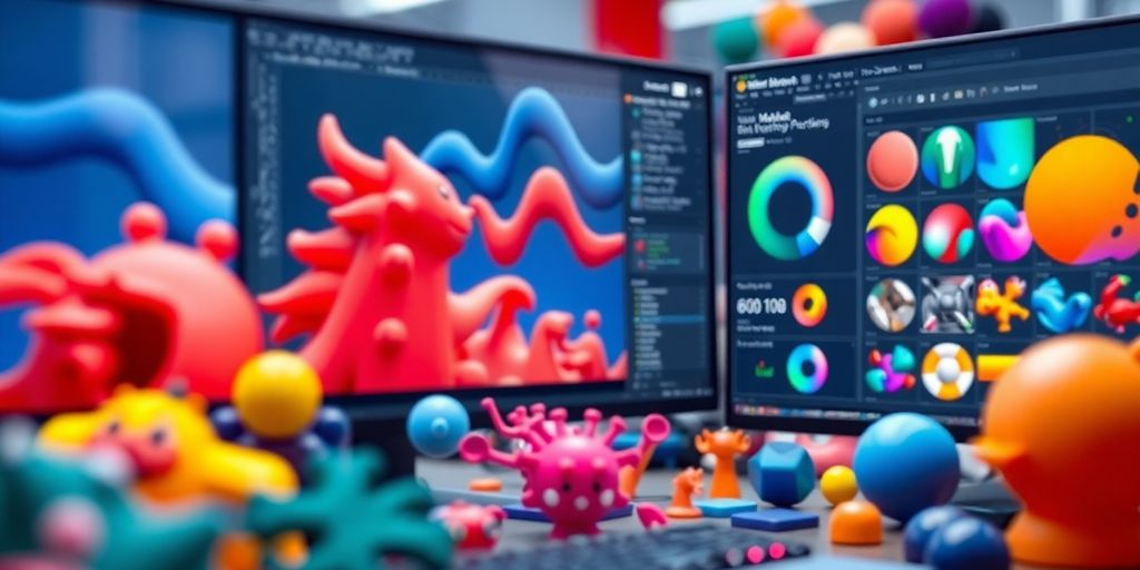 Blender Benutzeroberfläche mit 3D-Objekten