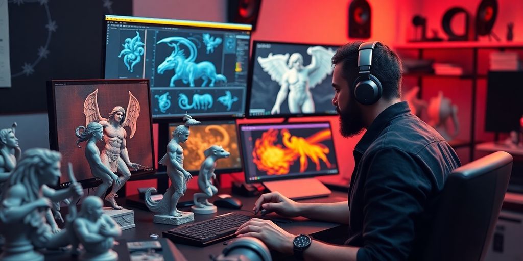 3D-Modell eines futuristischen Charakters mit detaillierten Texturen.