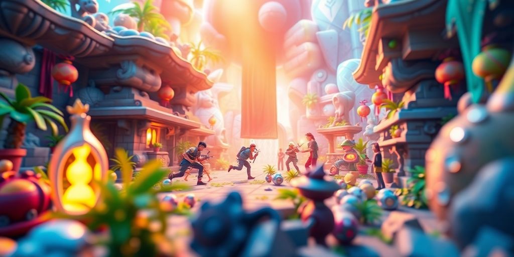 3D-Spielszene mit detaillierten Assets und Beleuchtung.