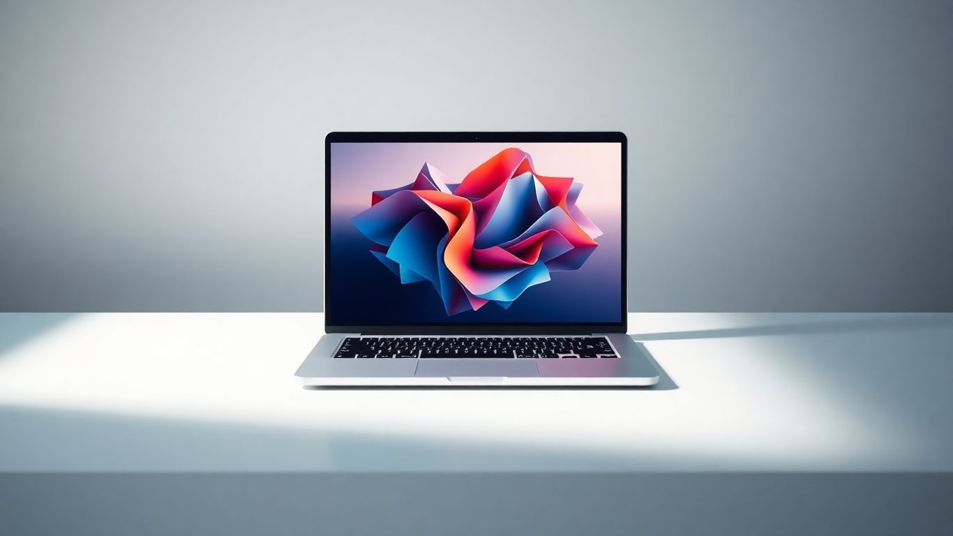 MacBook Pro mit 3D-Rendering auf dem Schreibtisch