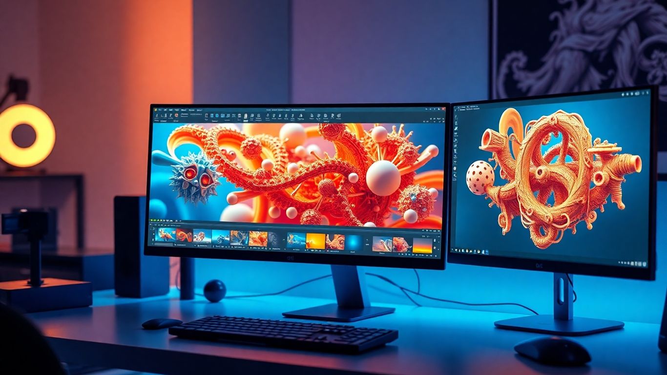 Blender 3D Software Interface mit 3D-Modellen