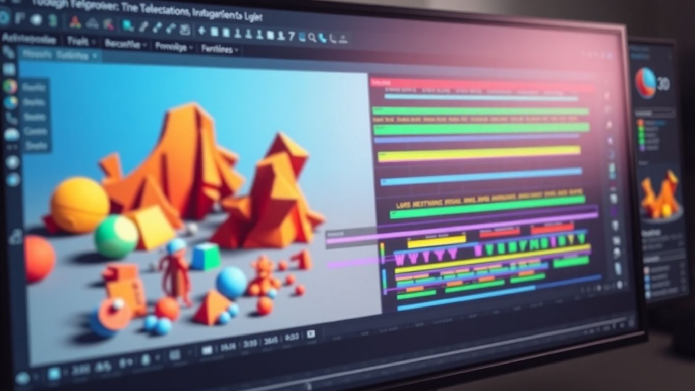 Blender 3D Software Interface mit Modellen