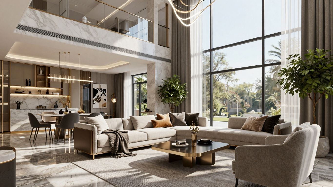 Fotorealistische 3D-Visualisierung eines modernen Apartment-Interieurs.