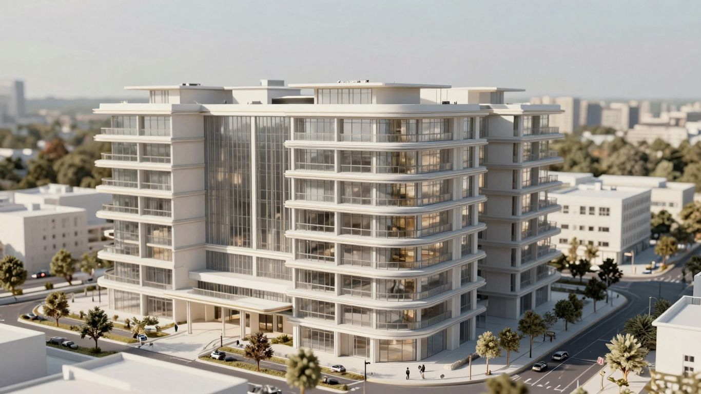 3D Architekturvisualisierung eines modernen Gebäudes