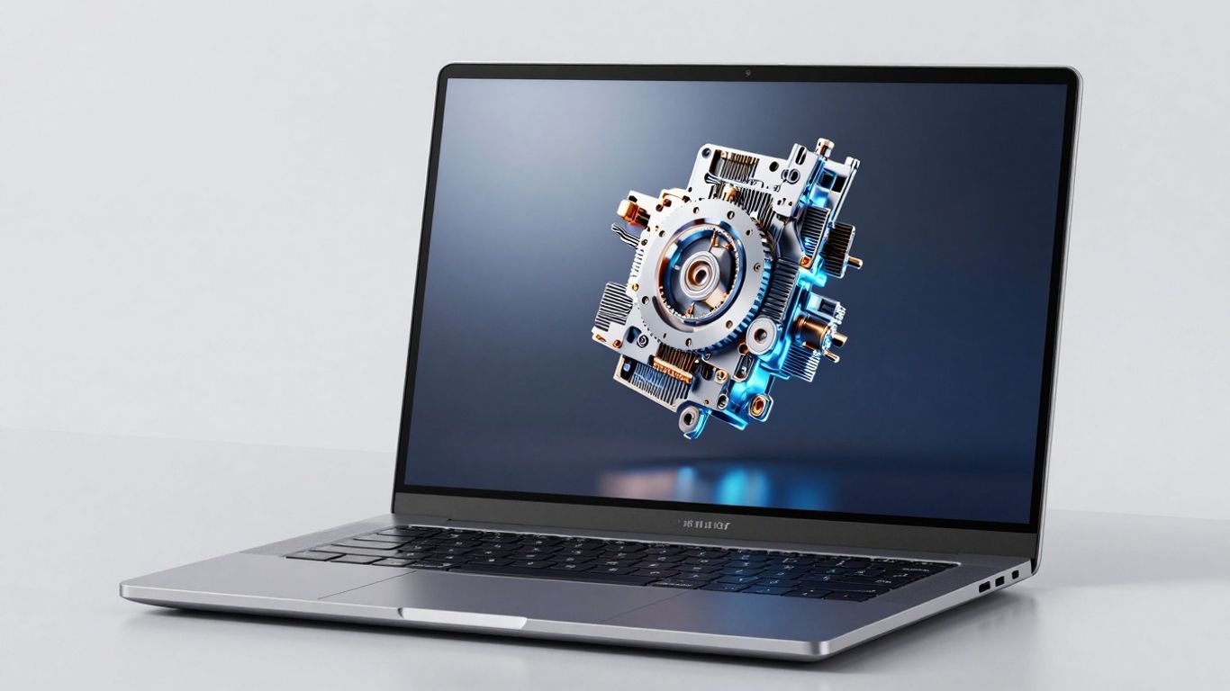 Leistungsstarker Laptop mit 3D-Modell auf dem Bildschirm.