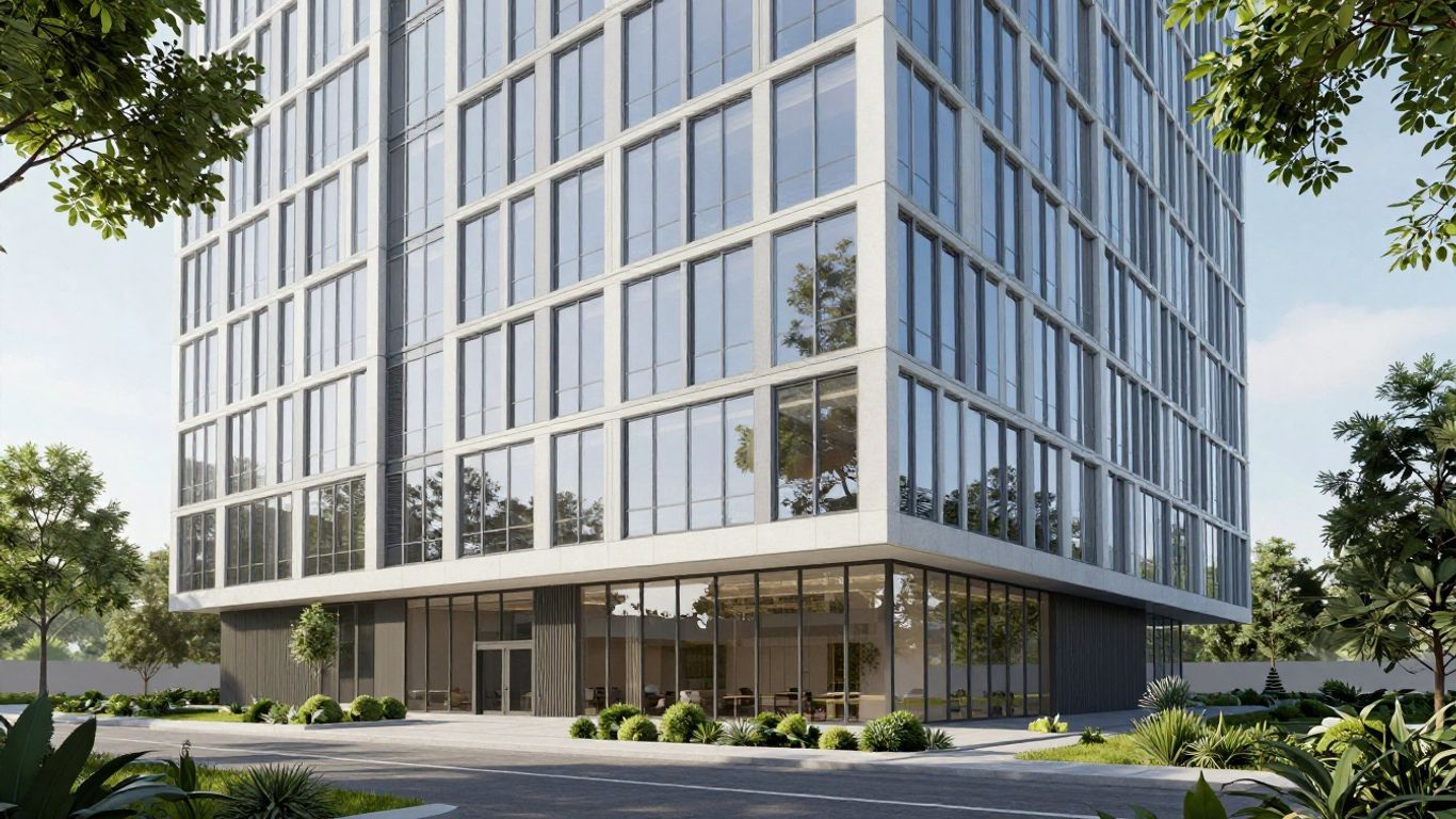 Moderne Architekturvisualisierung mit natürlichem Licht und Glasfassaden