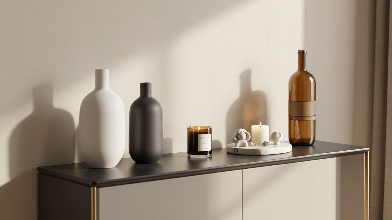 Moderne dekorative Stücke auf einem Tisch mit natürlichem Licht.