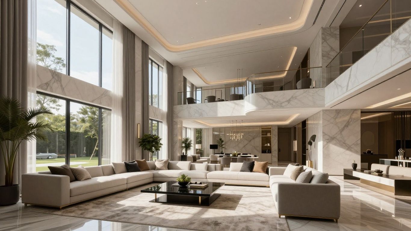 Moderne 3D-Visualisierung eines luxuriösen Hauses.