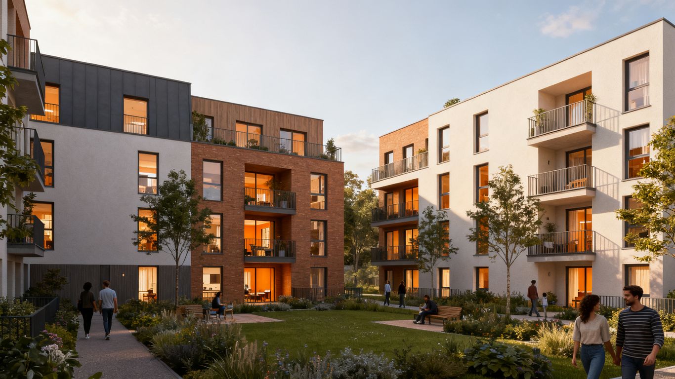 Fotorealistische Neubauwohnung mit Gartenanlage