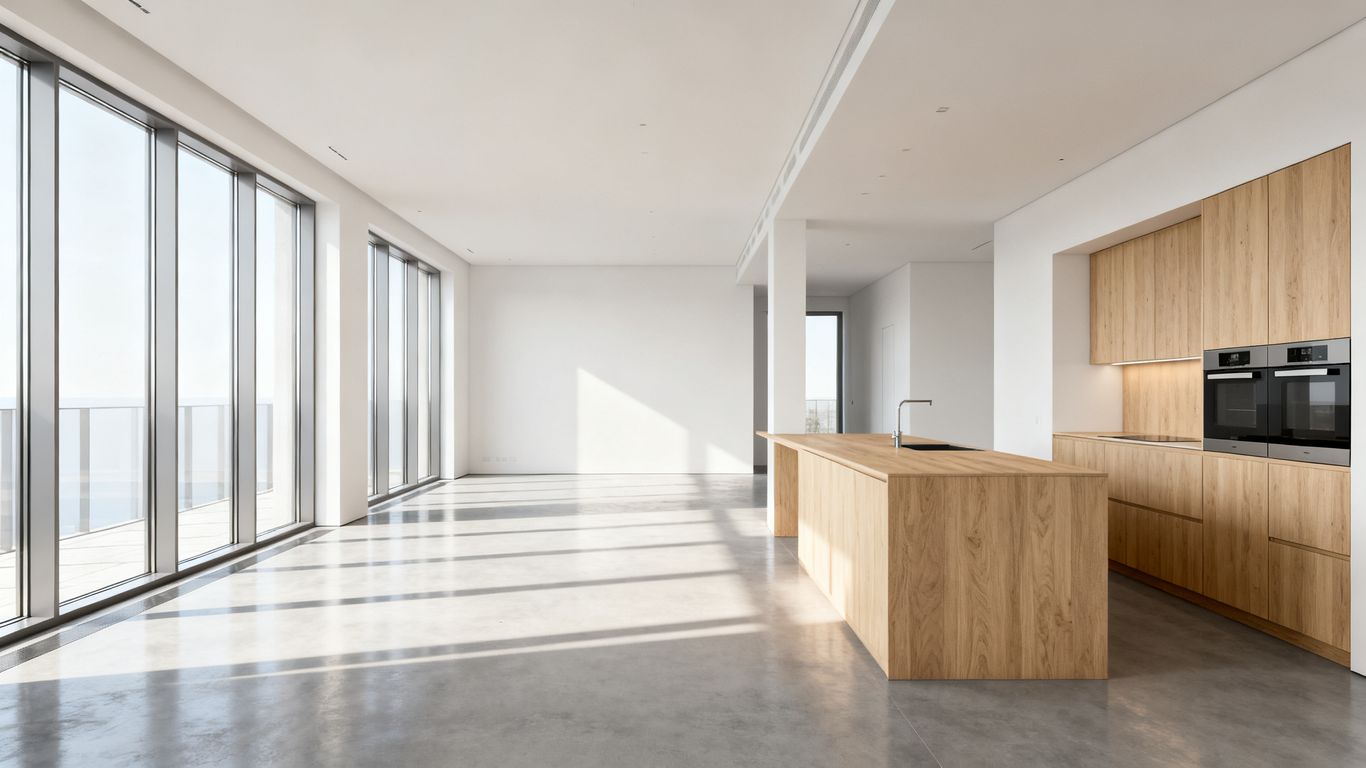 Ungebaute Neubauwohnung als begehbare 3D-Szene