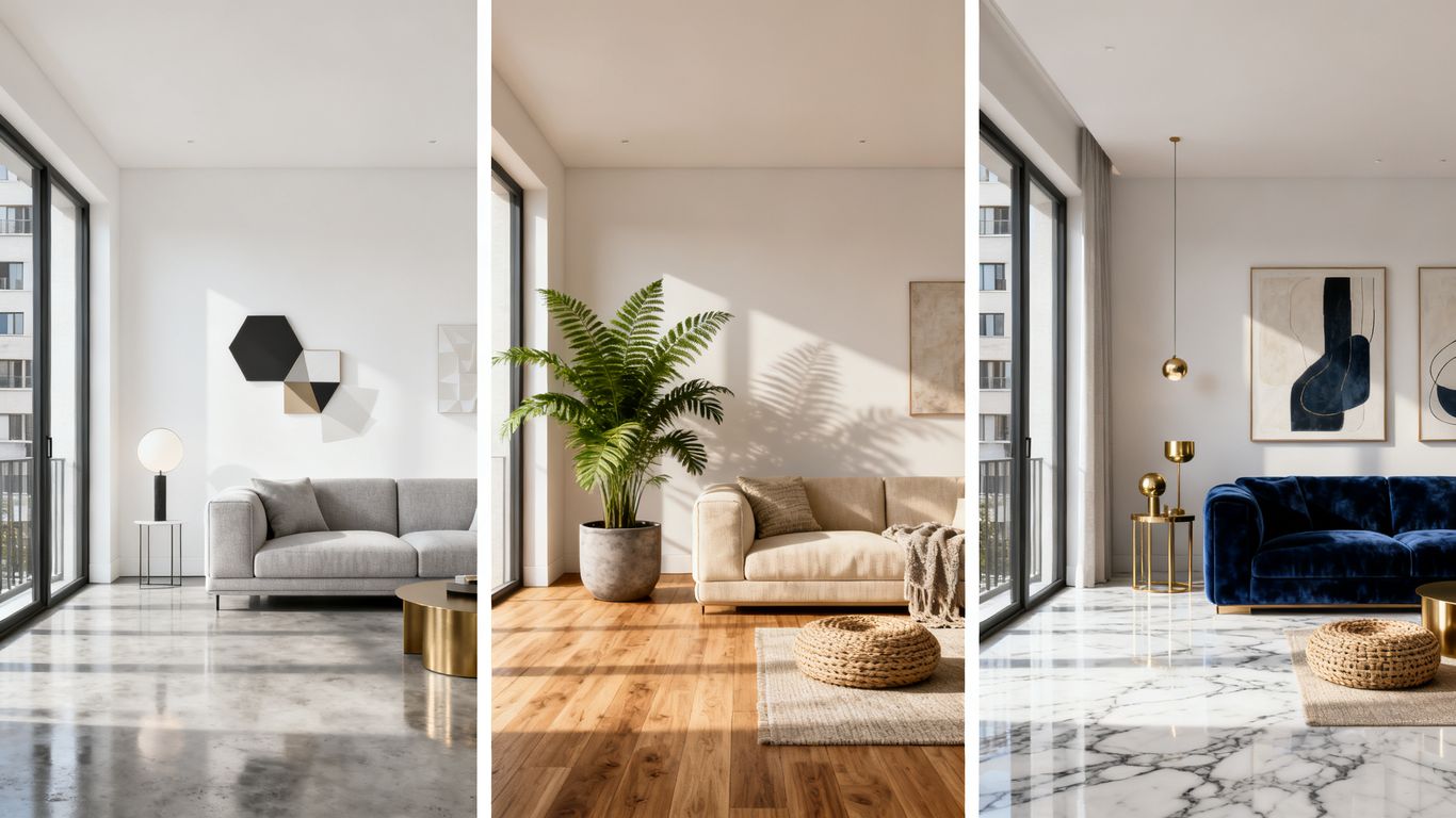 Drei Einrichtungsstile derselben Wohnung