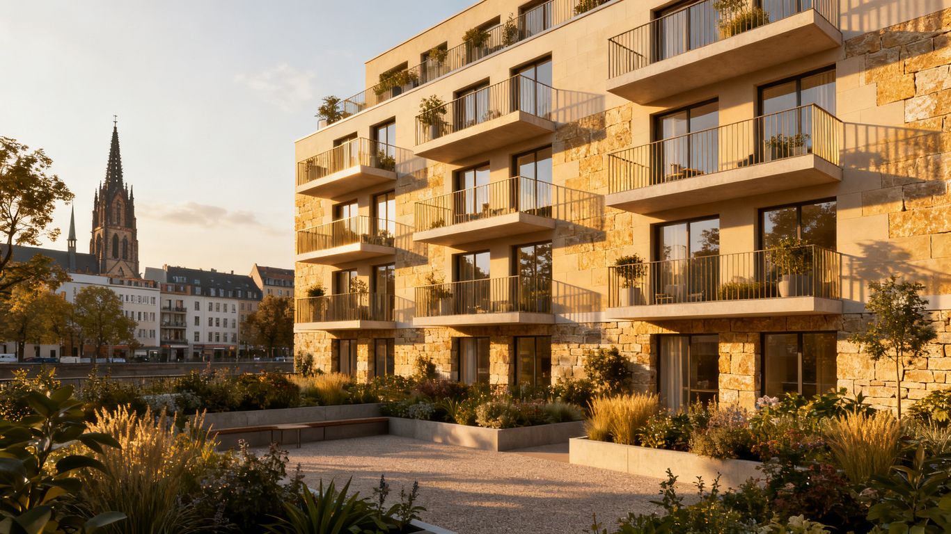 Fotorealistische Wohnfassade bei natürlichem Tageslicht