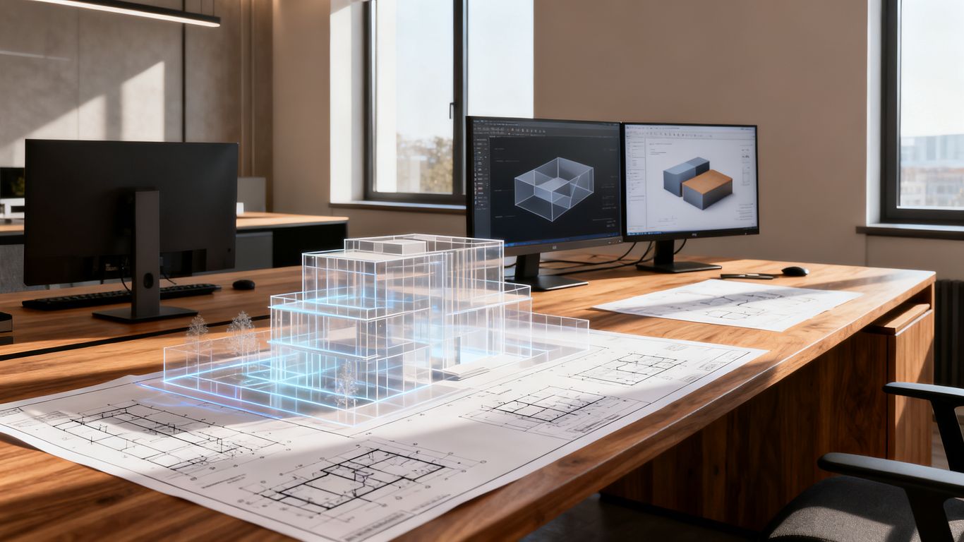 Digitale Gebäudemodelle und technische Daten im Büro