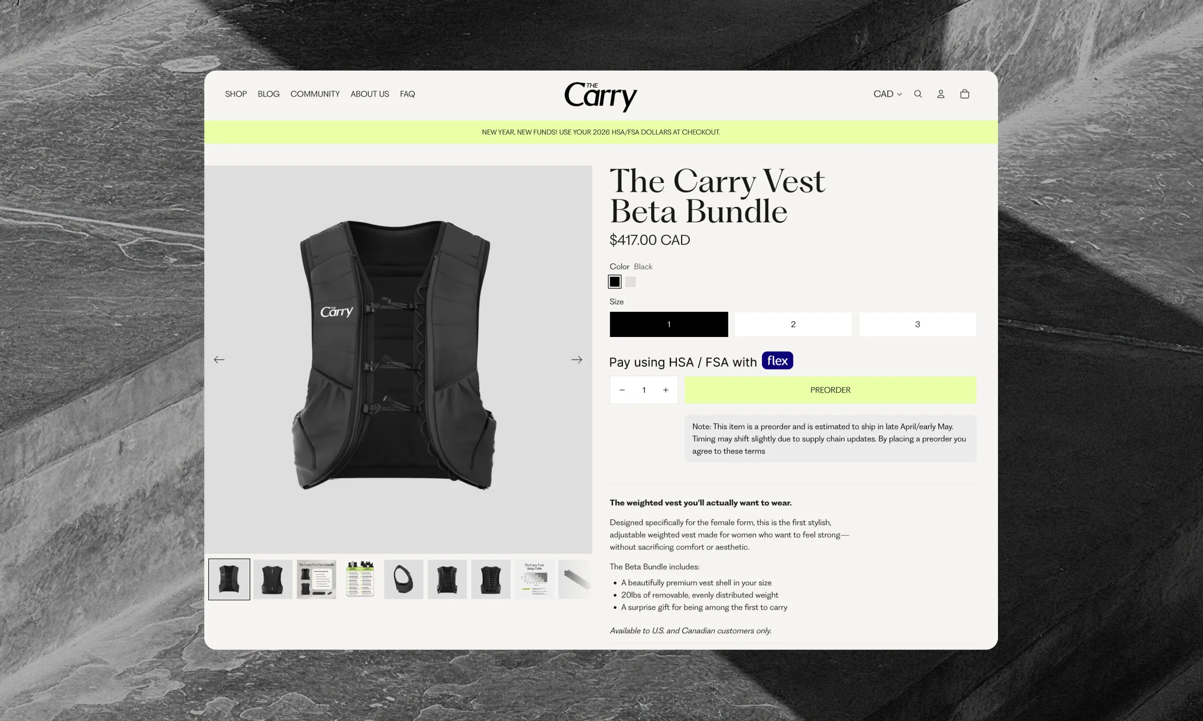 The Carry Shopify website product page