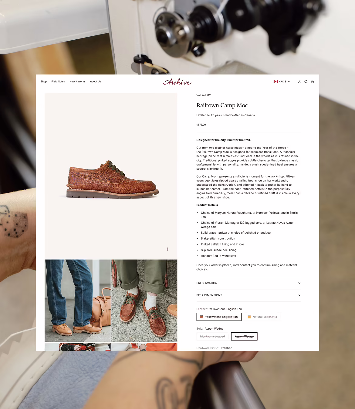 Archive Leather Shopify product page design