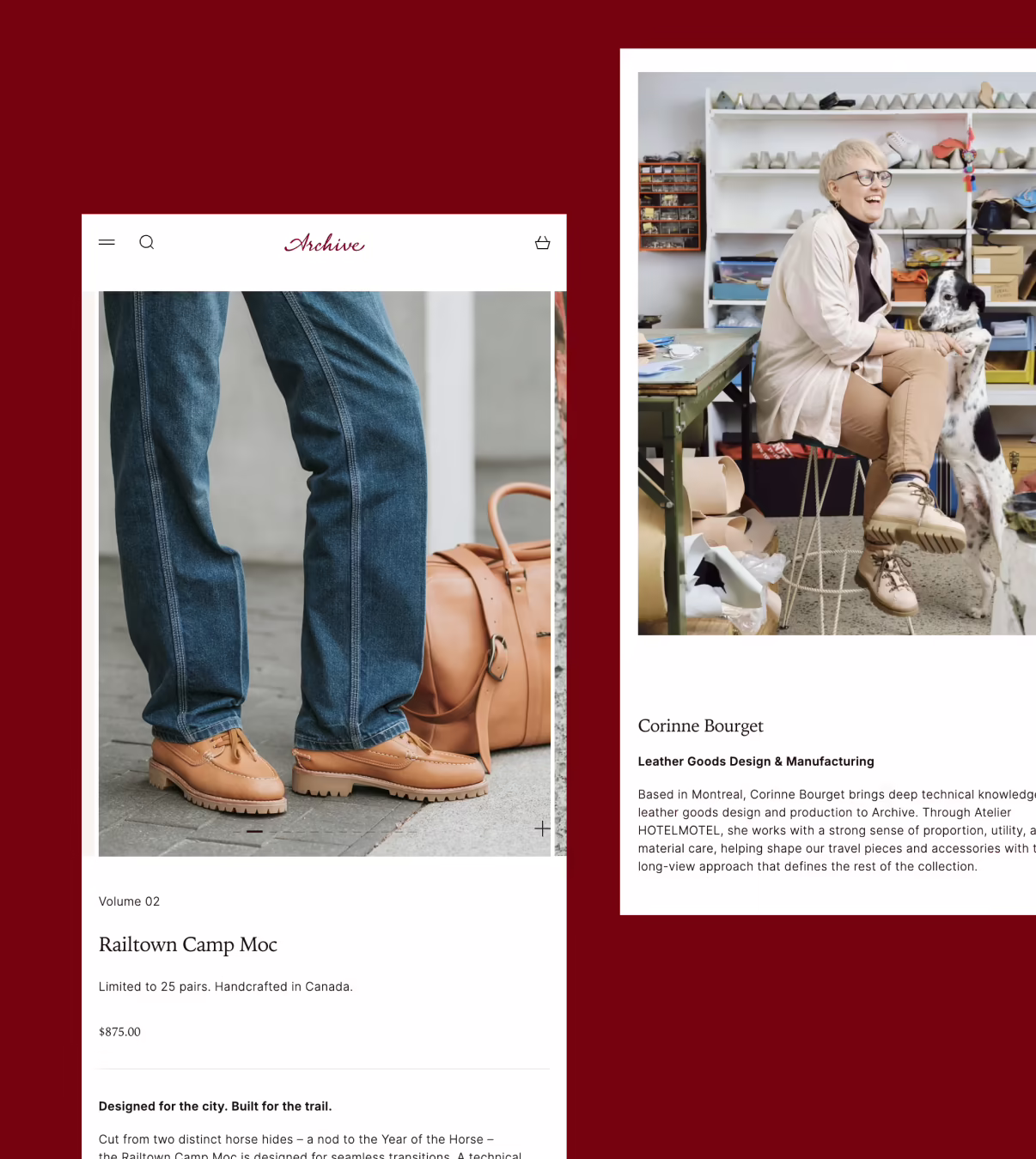 Archive Leather Shopify product pages views on mobile device