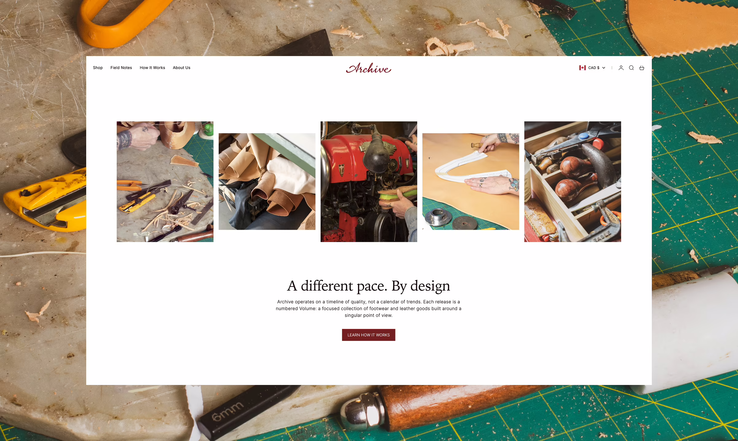 Archive Leather Shopify website design