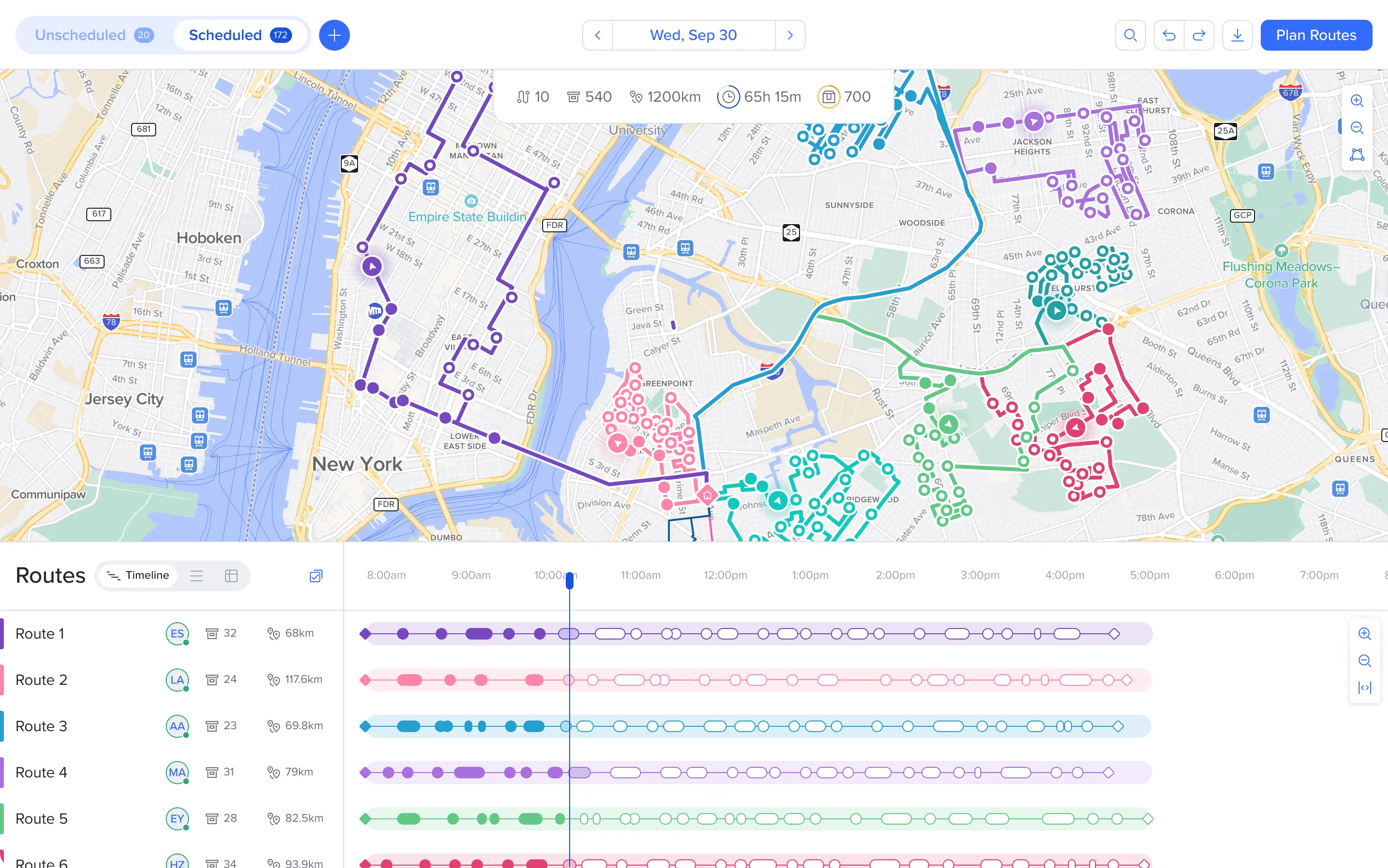 Delivery Route planner app dispatcher view with intelligent route optimization.