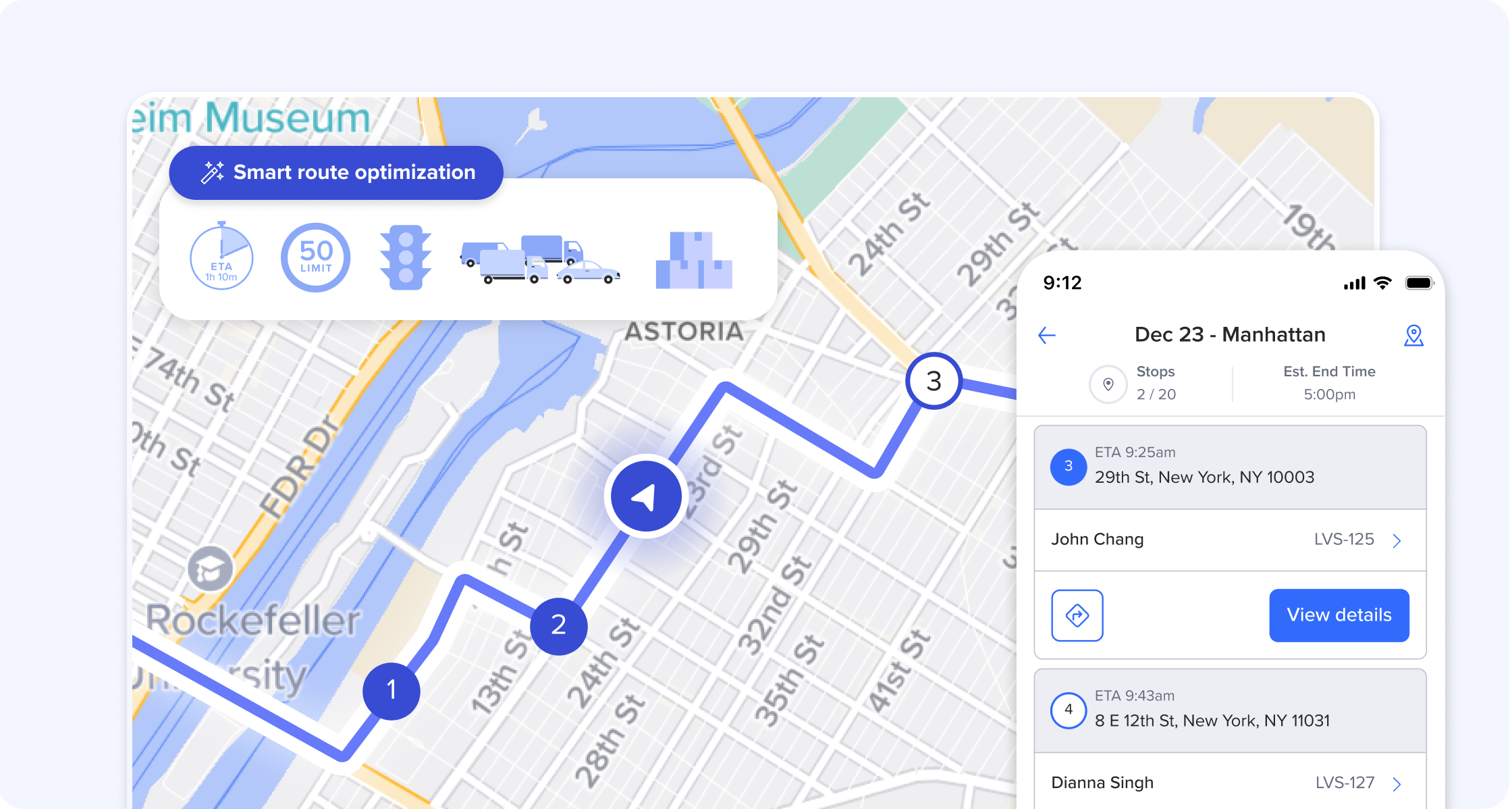 An optimized route that incorporates all the real-life constraints that the driver is following via the Routific mobile app.