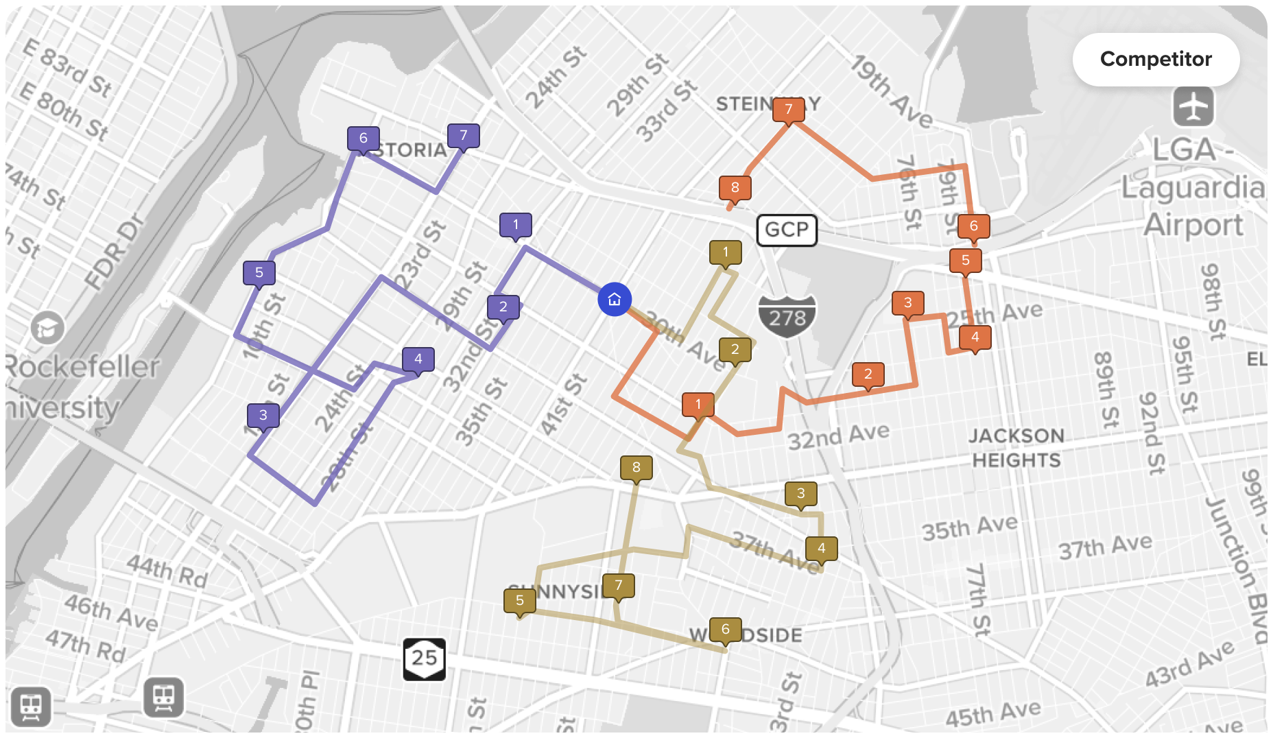 Competitive route optimization solvers typically optimize for mathematical efficiency alone, often creating entangled spaghetti routes.