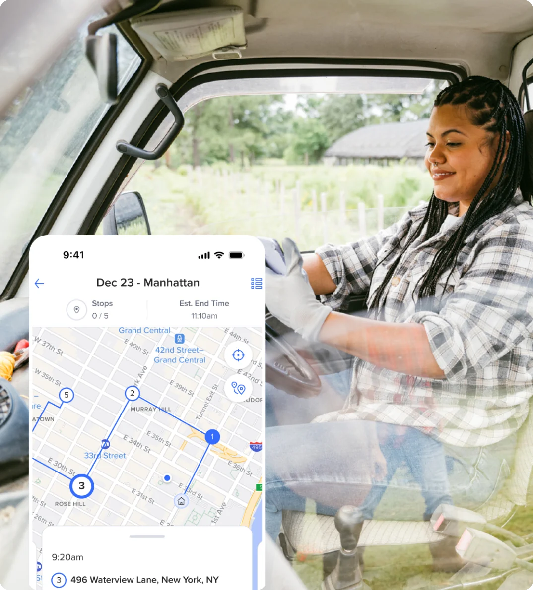 A farm delivery driver using Routific's driver app to follow the optimized route and capture proof of delivery.