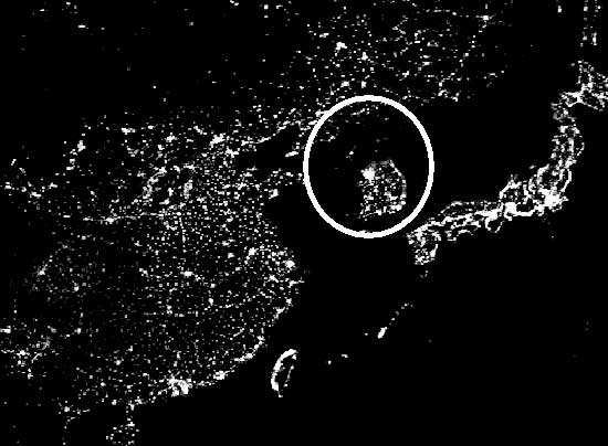 North and South Korea, circled