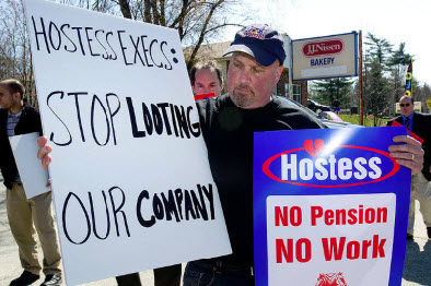 A "prophetic" sign: "No Pension. No Work."