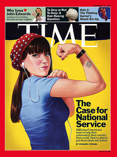 In 2009 TIME magazine's managing editor Richard Stengel wrote a cover story supporting national service. He later testified on Capitol Hill in support of related legislation. 